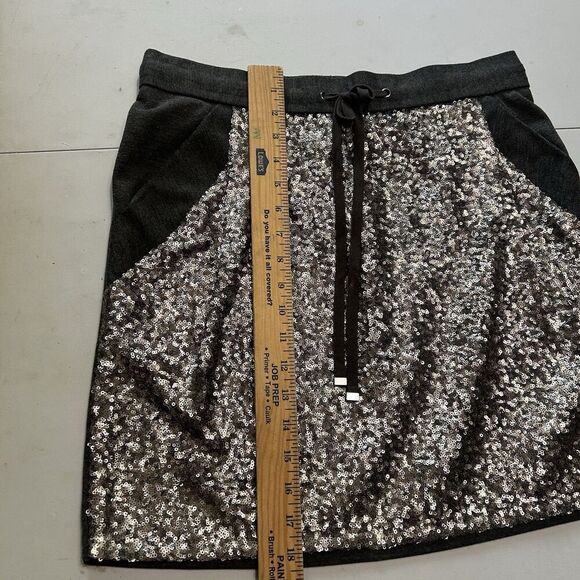 Ann Taylor Silver Sequins Mini Skirt Elastic Waist Charcoal Gray Size Small - Picture 6 of 11